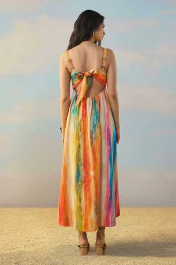 Dash And Dot Linen Abstract Watercolour Print Dress 