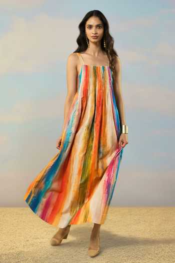 Dash And Dot Linen Abstract Watercolour Print Dress 