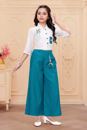 Mini Stitch Coconut Embroidered Top & Palazzo Set 