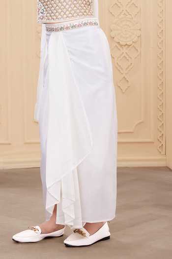 Mini Stitch_White Georgette Floral Embroidered Top Skirt Set _Online_at_Aza_Fashions