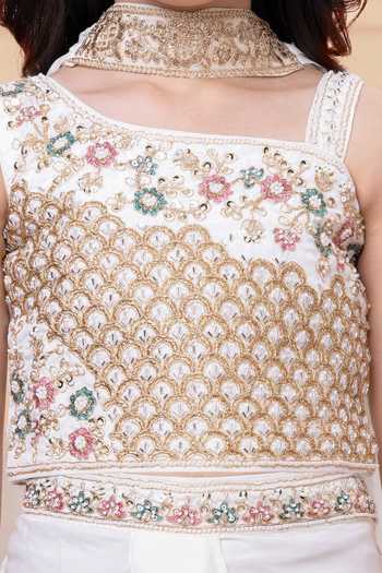 Buy_Mini Stitch_White Georgette Floral Embroidered Top Skirt Set 
