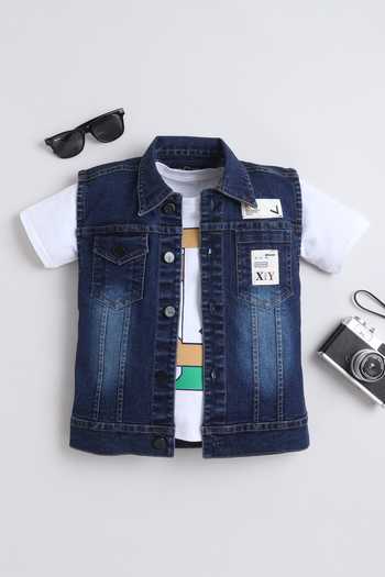 Mini Stitch Printed T Shirt With Jacket 