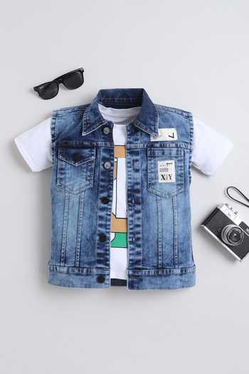 Mini Stitch Printed T Shirt With Jacket 
