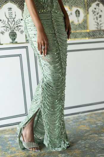 Buy Moledro Mint Organza, Net, Lace V-neck, Plunge Issa Butterfly Embroidered Draped Dress Online at Aza Fashions Buy_Moledro_Mint Organza, Net, Lace V-neck, Plunge Issa Butterfly Embroidered Draped Dress _Online_at_Aza_Fashions
