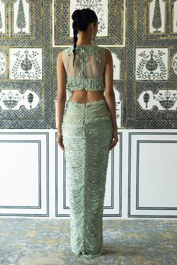 Moledro Issa Butterfly Embroidered Draped Dress 
