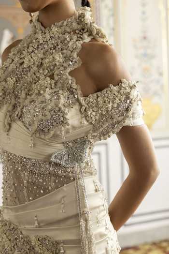 Buy Moledro Ivory Georgette, Net High Neck Aizlin Embellished Dress Online at Aza Fashions Buy_Moledro_Ivory Georgette, Net High Neck Aizlin Embellished Dress _Online_at_Aza_Fashions