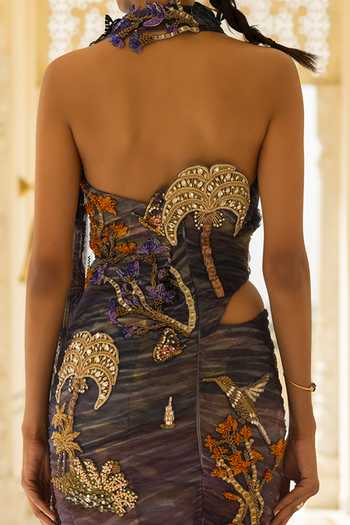 Shop_Moledro_Blue Georgette, Net Asymmetric Neck Nyx Embroidered Maxi Dress _Online_at_Aza_Fashions