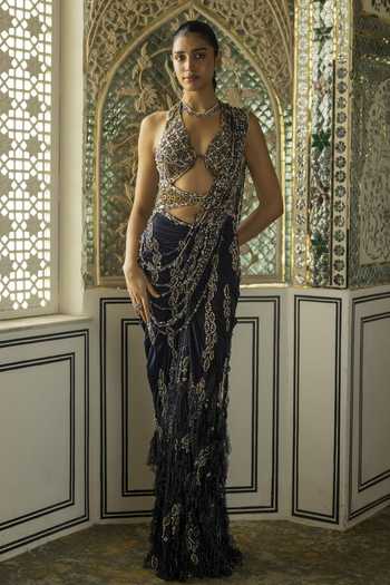 Moledro Ailiz Pre Draped Saree With Embroidered Blouse