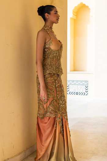 Moledro Coral Georgette, Net Sweetheart Neck Solara Embroidered Skirt Set Online at Aza Fashions Moledro_Coral Georgette, Net Sweetheart Neck Solara Embroidered Skirt Set _Online_at_Aza_Fashions