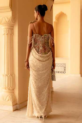 Moledro Meliea Pearl Embellished Draped Dress