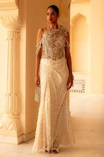 Moledro Meliea Pearl Embellished Draped Dress