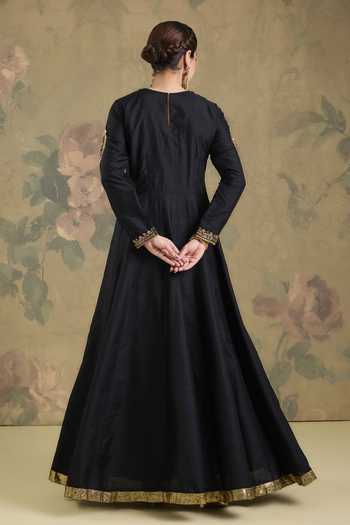 Studio A_Black Silk Round , Scoop Embroidered Jacket With Anarkali Set _Online_at_Aza_Fashions