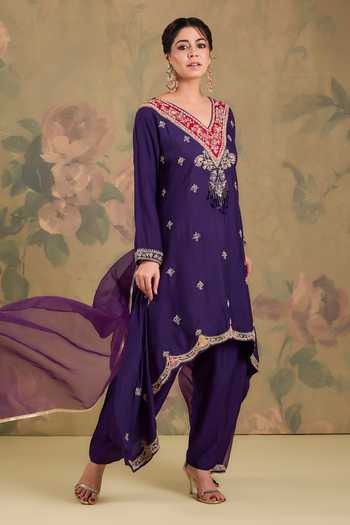Studio A Silk Asymmetric Embroidered Kurta Set 