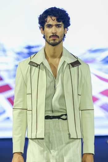 Dhruv Vaish Leather Stripe Pattern Jacket Set