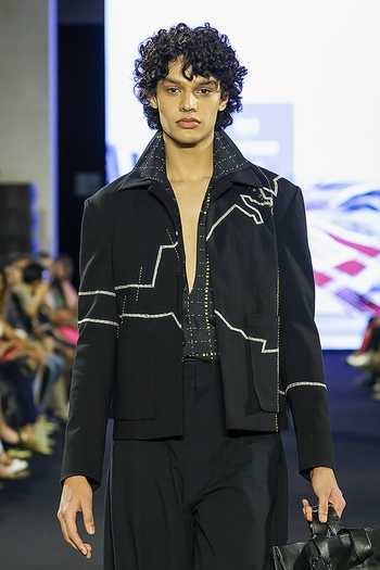Dhruv Vaish Black Embroidered Denim Jacket Set 