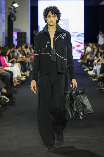 Dhruv Vaish Black Embroidered Denim Jacket Set 