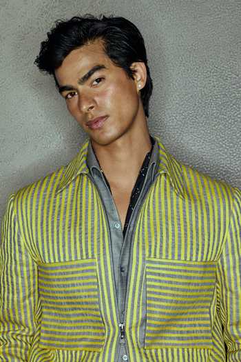 Dhruv Vaish Yellow Linen, Denim Embroidered Jacket Trouser Set Online at Aza Fashions Dhruv Vaish_Yellow Linen, Denim Embroidered Jacket Trouser Set _Online_at_Aza_Fashions