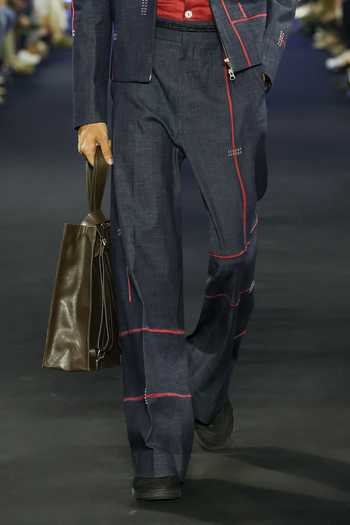 Dhruv Vaish_Blue Linen, Denim Contrast Embroidered Jacket Set _Online_at_Aza_Fashions