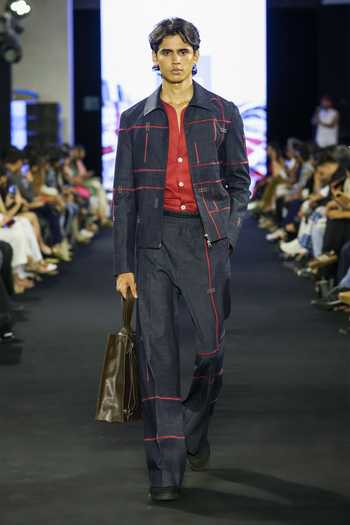 Dhruv Vaish Contrast Embroidered Denim Jacket Set 
