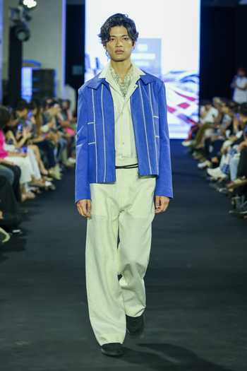 Dhruv Vaish Contrast Embroidered Denim Jacket Set 