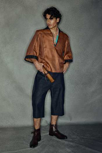 Dhruv Vaish Contrast Linen T Shirt & Shorts Set 