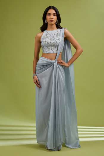 Ewoke Pre-Draped Saree With Embellished Blouse