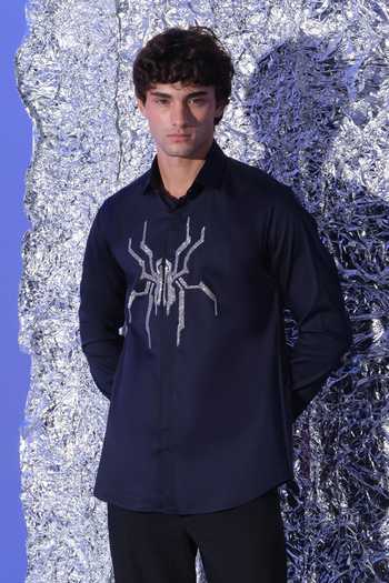 Shop Sanjana Reddy Designs Blue Cotton Cutdana Embroidered Shirt Online at Aza Fashions Shop_Sanjana Reddy Designs_Blue Cotton Cutdana Embroidered Shirt _Online_at_Aza_Fashions