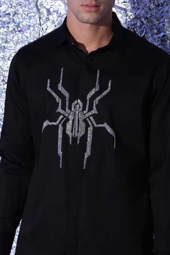 Sanjana Reddy Designs Black Cotton Cutdana Placement Embroidered Shirt Online at Aza Fashions Sanjana Reddy Designs_Black Cotton Cutdana Placement Embroidered Shirt _Online_at_Aza_Fashions