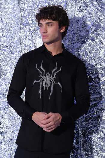 Shop Sanjana Reddy Designs Black Cotton Cutdana Placement Embroidered Shirt Online at Aza Fashions Shop_Sanjana Reddy Designs_Black Cotton Cutdana Placement Embroidered Shirt _Online_at_Aza_Fashions