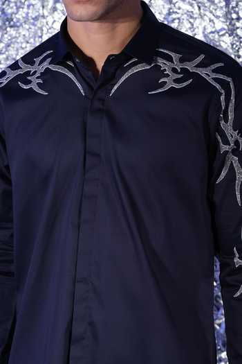 Sanjana Reddy Designs Blue Cotton Gothik Embroidered Shirt Online at Aza Fashions Sanjana Reddy Designs_Blue Cotton Gothik Embroidered Shirt _Online_at_Aza_Fashions