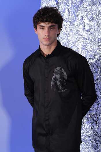 Sanjana Reddy Designs Black Cotton Panther Embroidered Shirt Online at Aza Fashions Sanjana Reddy Designs_Black Cotton Panther Embroidered Shirt _Online_at_Aza_Fashions