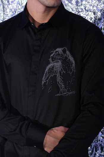 Buy Sanjana Reddy Designs Black Cotton Panther Embroidered Shirt Online at Aza Fashions Buy_Sanjana Reddy Designs_Black Cotton Panther Embroidered Shirt _Online_at_Aza_Fashions