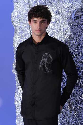 Shop Sanjana Reddy Designs Black Cotton Panther Embroidered Shirt Online at Aza Fashions Shop_Sanjana Reddy Designs_Black Cotton Panther Embroidered Shirt _Online_at_Aza_Fashions