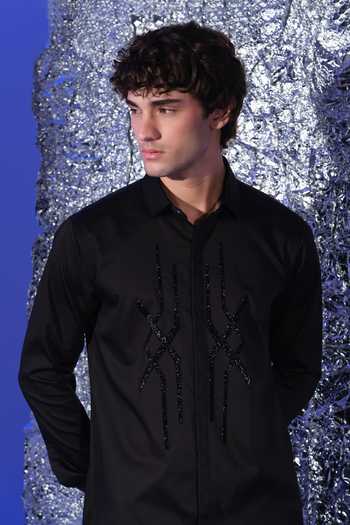 Sanjana Reddy Designs Black Cotton Abstract Embroidered Shirt Online at Aza Fashions Sanjana Reddy Designs_Black Cotton Abstract Embroidered Shirt _Online_at_Aza_Fashions