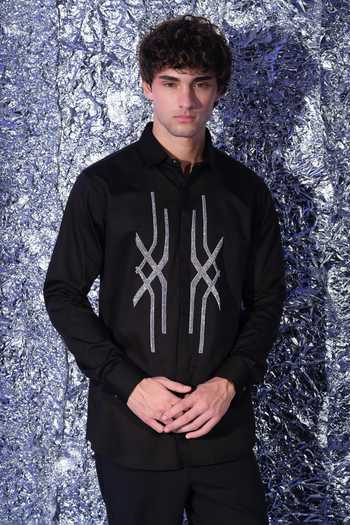 Sanjana Reddy Designs Black Cotton Abstract Pattern Shirt Online at Aza Fashions Sanjana Reddy Designs_Black Cotton Abstract Pattern Shirt _Online_at_Aza_Fashions