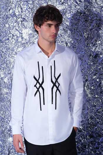 Sanjana Reddy Designs Abstract Cross Placement Embroidered Shirt 
