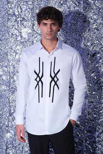 Sanjana Reddy Designs Abstract Cross Placement Embroidered Shirt 