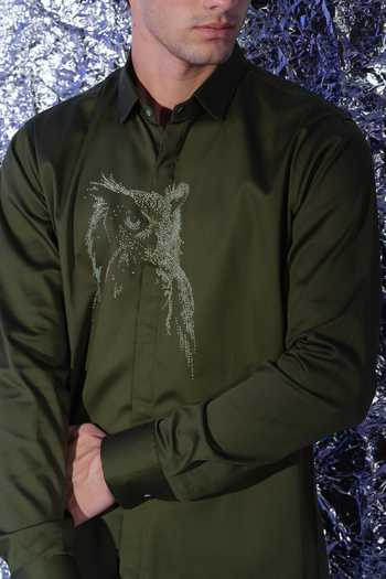 Sanjana Reddy Designs Olive Green Cotton Embroidered Shirt Online at Aza Fashions Sanjana Reddy Designs_Olive Green Cotton Embroidered Shirt _Online_at_Aza_Fashions