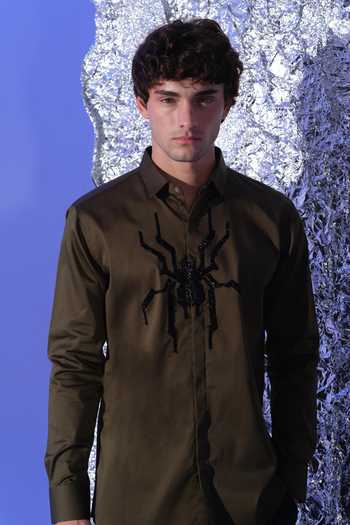 Buy Sanjana Reddy Designs Olive Green Cotton Cutdana Embroidered Shirt Online at Aza Fashions Buy_Sanjana Reddy Designs_Olive Green Cotton Cutdana Embroidered Shirt _Online_at_Aza_Fashions
