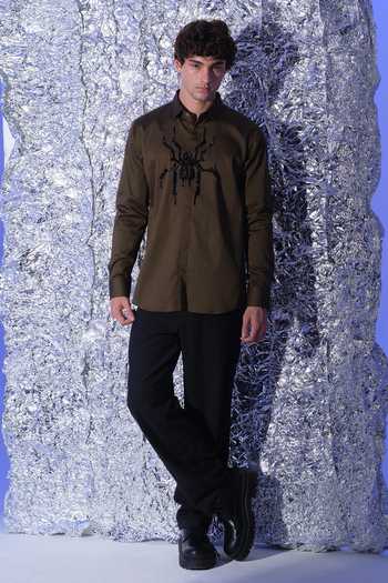 Shop Sanjana Reddy Designs Olive Green Cotton Cutdana Embroidered Shirt Online at Aza Fashions Shop_Sanjana Reddy Designs_Olive Green Cotton Cutdana Embroidered Shirt _Online_at_Aza_Fashions