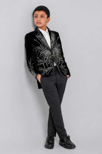 Lil Angels White Cotton, Suiting, Velvet Embroidery Tuxedo Set Online at Aza Fashions Lil Angels_White Cotton, Suiting, Velvet Embroidery Tuxedo Set _Online_at_Aza_Fashions
