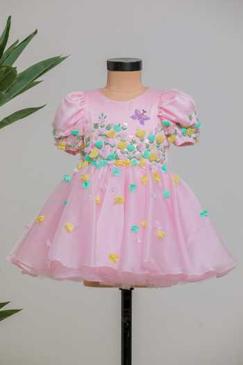 Lil Angels Pink Embroidered Dress