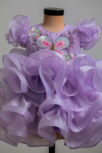 Lil Angels Purple Cotton, Organza, Satin Butterfly Embroidered Dress at Aza Fashions Lil Angels_Purple Cotton, Organza, Satin Butterfly Embroidered Dress _at_Aza_Fashions