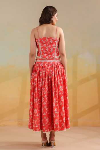 Anshu Wadhwa Floral Print Top & Long Skirt Co-ord Set 