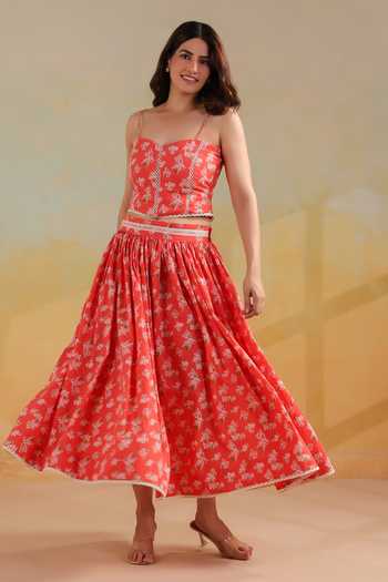 Anshu Wadhwa Floral Print Top & Long Skirt Co-ord Set 