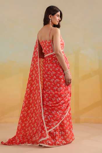 Anshu Wadhwa Floral Print Saree With Unstitched Blouse Piece 