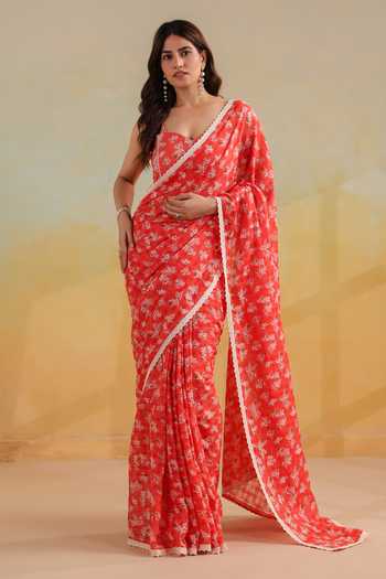 Anshu Wadhwa Floral Print Saree With Unstitched Blouse Piece 