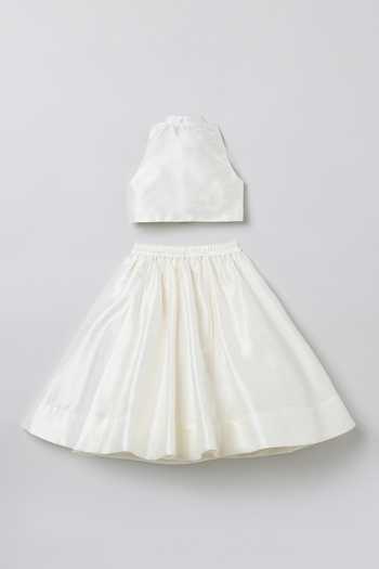 Byb Premium White Silk Beads Embroidered Top And Tasseled Skirt Set at Aza Fashions Byb Premium_White Silk Beads Embroidered Top And Tasseled Skirt Set _at_Aza_Fashions