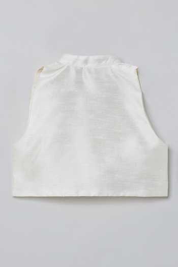 Shop Byb Premium White Silk Beads Embroidered Top And Tasseled Skirt Set Shop_Byb Premium_White Silk Beads Embroidered Top And Tasseled Skirt Set