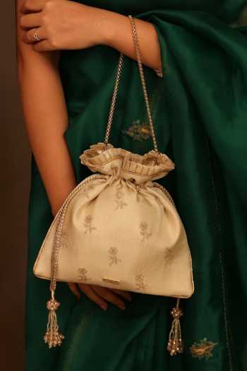Shop Amyra Beige Embroidery, Sequins, Beads, Tassels Arohi Potli Shop_Amyra_Beige Embroidery, Sequins, Beads, Tassels Arohi Potli